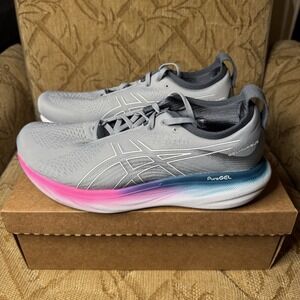 Asics Gel-Nimbus 25 Women's 11.5 Wide Sheet Rock/White Pink Teal 1012b437 New